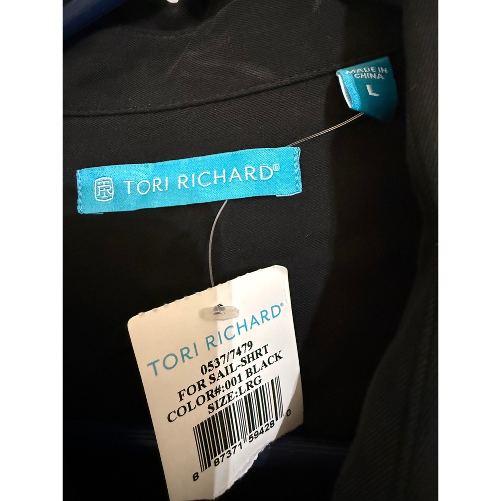 Tori Richard Mens For Sail-Shrt Black Embroidered Sailboat Camp Shirt Large NWT - Picture 3 of 4